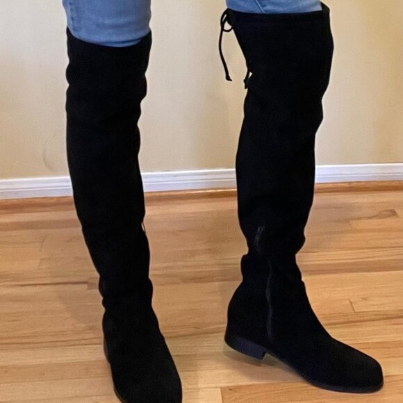 🆕Women Black-suede Thigh High Low Block Heel Casual Fashion Over the Knee Boot - Picture 1 of 8